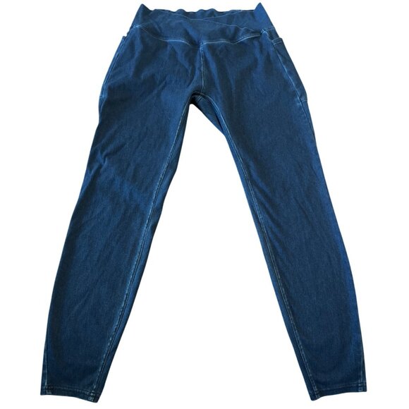Halara Flex Crossover Side Pocket Washed Stretchy Knit Denim Work Leggings LG - Picture 1 of 6